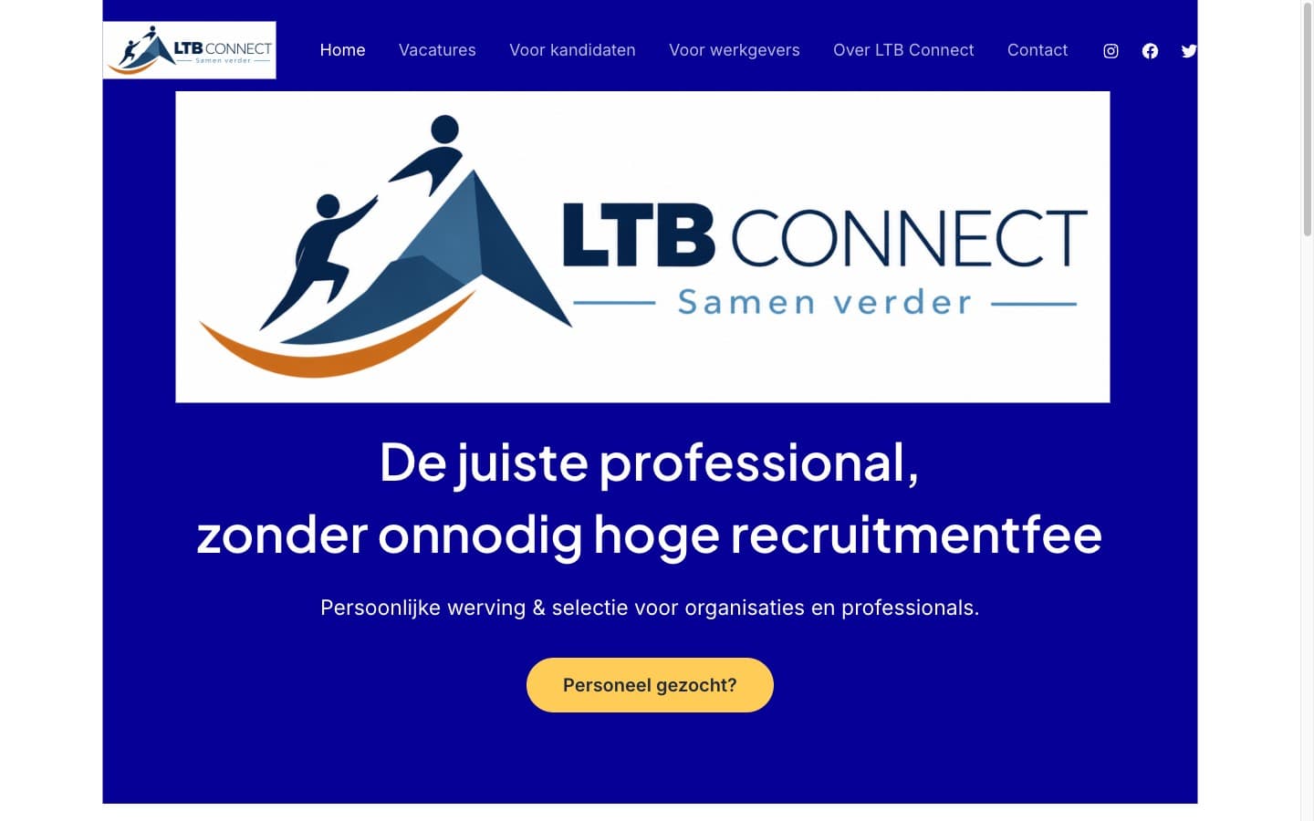 De huidige website van LTB Connect op 21 september 2026